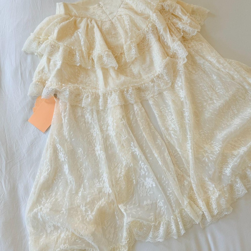 LaceMade Ivory Convertible Lace Ruffle Skirt Pink Bows Rose XS NWT - Picture 4 of 8